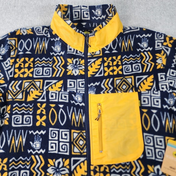 Body Glove Full-Zip Fleece Jacket Mens Size‎ Large Blue Yellow Pocket Sweatshirt - Picture 2 of 16